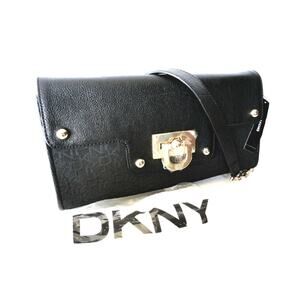 NEW DKNY HANDBAG Donna Karan Black Leather Convertible Flap Clutch Shoulder Bag